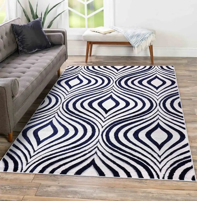 Serdim Rugs valencia 760 navy Blue, Navy Living Room Geometric Rug.