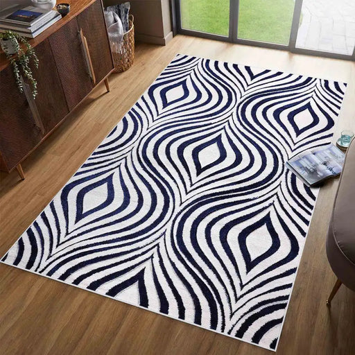 Serdim Rugs valencia 760 navy Blue, Navy Living Room Geometric Rug.