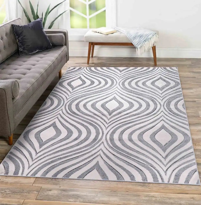 Serdim Rugs valencia 760 silver Grey Living Room Geometric Rug.