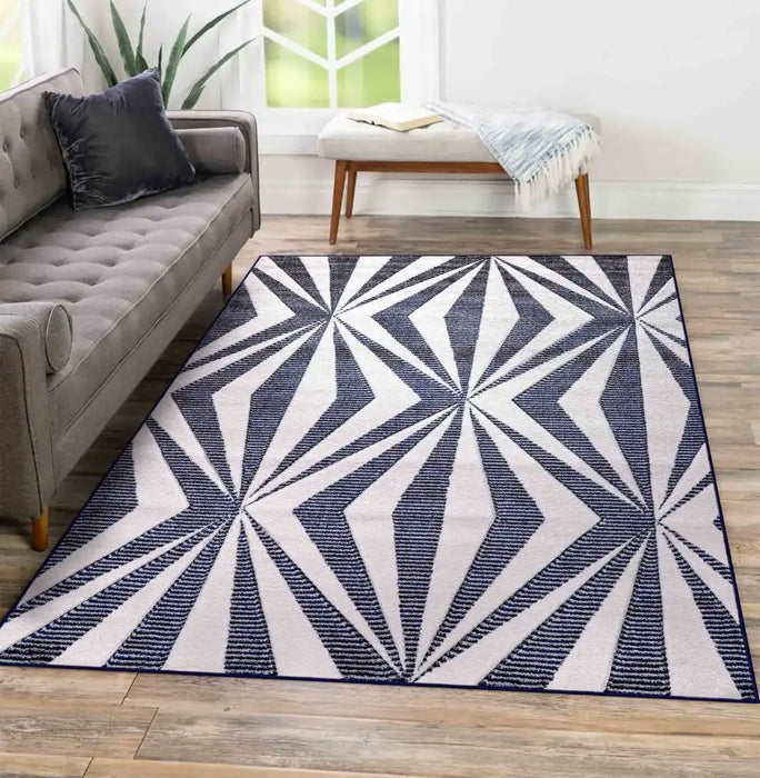 Serdim Rugs valencia 765 navy Blue, Navy Living Room Geometric Rug.
