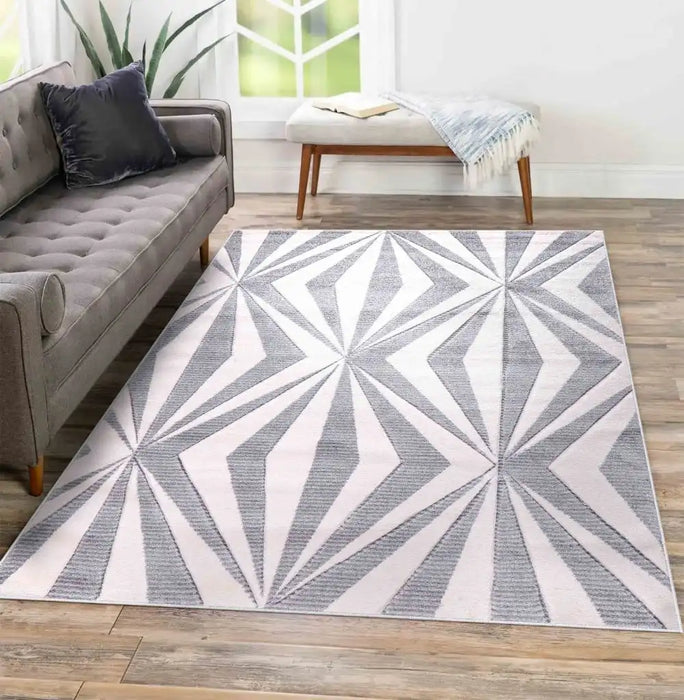 Serdim Rugs valencia 765 silver Grey Living Room Geometric Rug.
