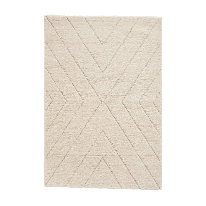 Think Rugs ideal shaggy 80362 cream Ivory Living Room Geometric Rug.