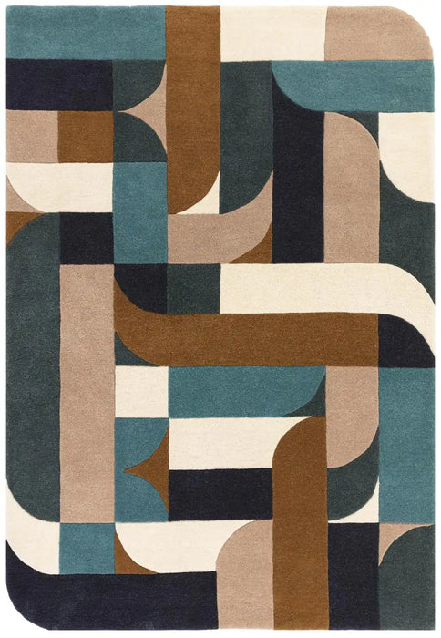 Asiatic matrix asiatic 89 klotski teal Multicoloured, Teal Living Room Wool Rug.
