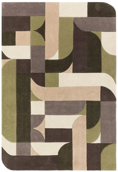 Asiatic matrix asiatic 90 klotski sage Green, Multicoloured Living Room Wool Rug.