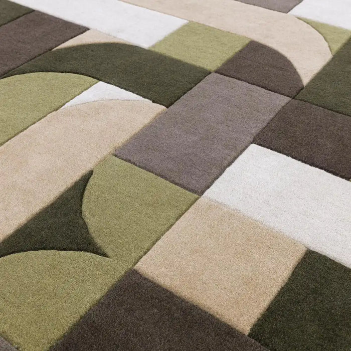 Asiatic matrix asiatic 90 klotski sage Green, Multicoloured Living Room Wool Rug.