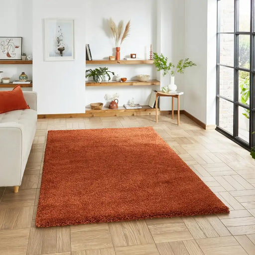 Think Rugs sierra 9000 terracotta Orange Living Room Shaggy Rug.