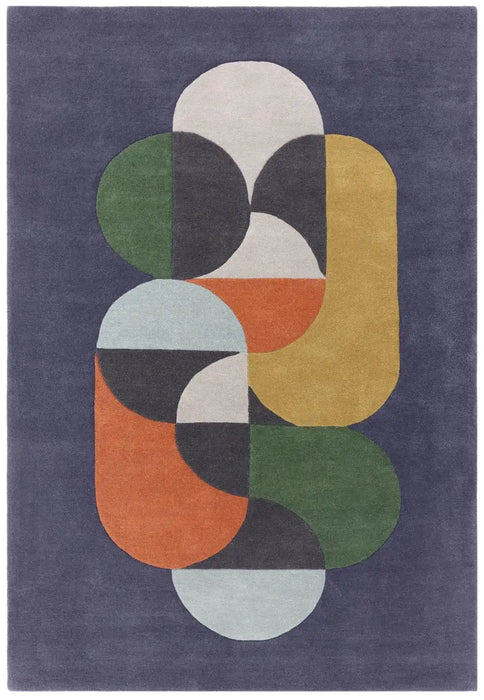 Asiatic matrix asiatic 91 statement navy Multicoloured, Navy Living Room Wool Rug.