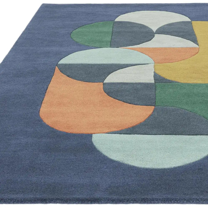 Asiatic matrix asiatic 91 statement navy Multicoloured, Navy Living Room Wool Rug.