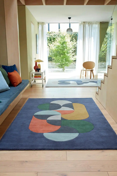 Asiatic matrix asiatic 91 statement navy Multicoloured, Navy Living Room Wool Rug.