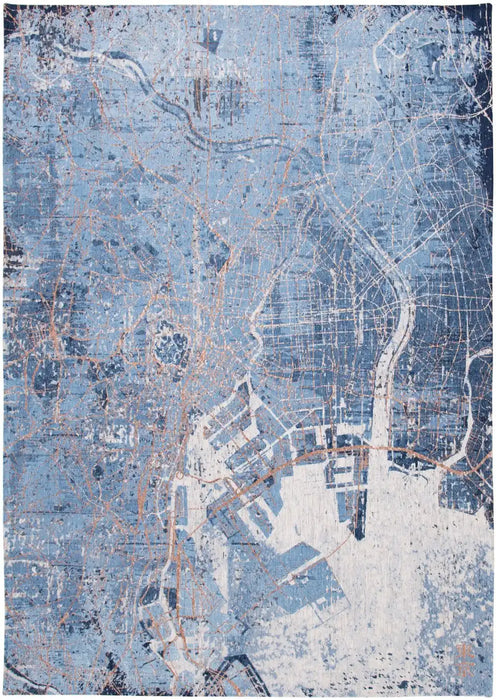 Louis de Poortere cities 9314 tokyo conductive blue Blue, Cream Living Room  Rug.