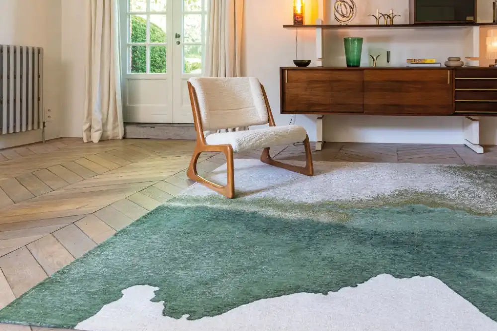 Louis de Poortere lagoon 9331 lagoon palm green Green, Ivory Living Room Flat Weave Rug.