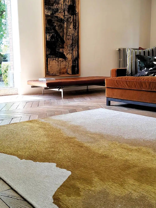 Louis de Poortere lagoon 9333 lagoon sunset Yellow, Ivory Living Room Flat Weave Rug.