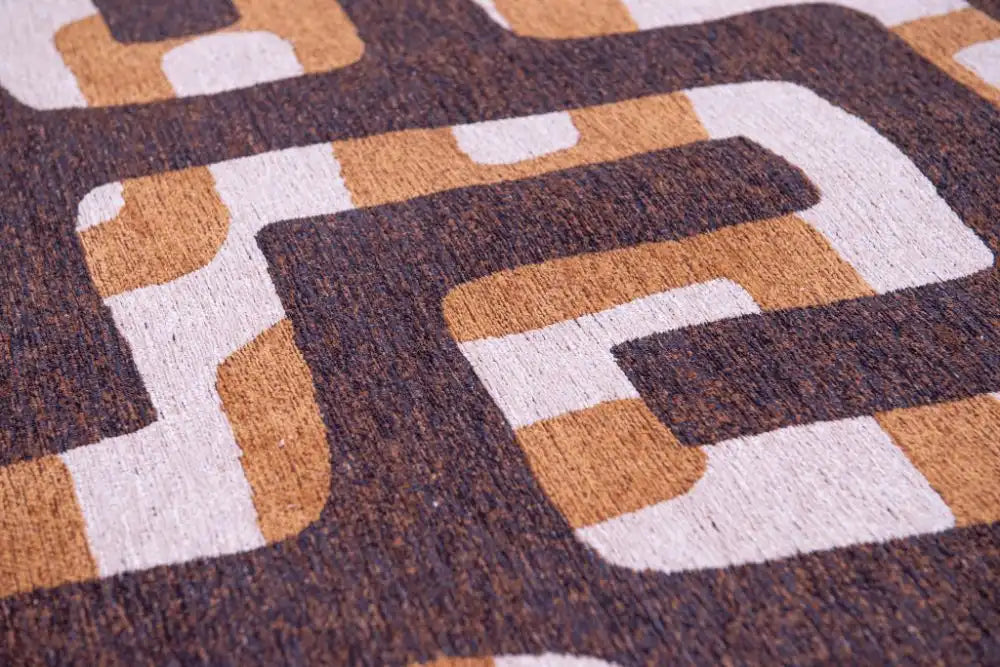 Louis de Poortere kuba 9335 kuba bison Brown Living Room Geometric Rug.