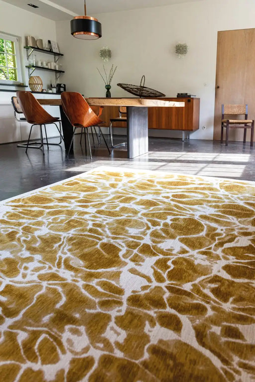 Louis de Poortere swim 9349 swim saffron Yellow, Orange Living Room Flat Weave Rug.