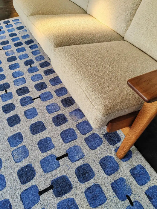 Louis de Poortere cobblestone 9356 amparo blues Blue, Cream Living Room  Rug.