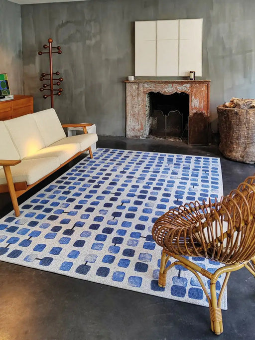 Louis de Poortere cobblestone 9356 amparo blues Blue, Cream Living Room  Rug.