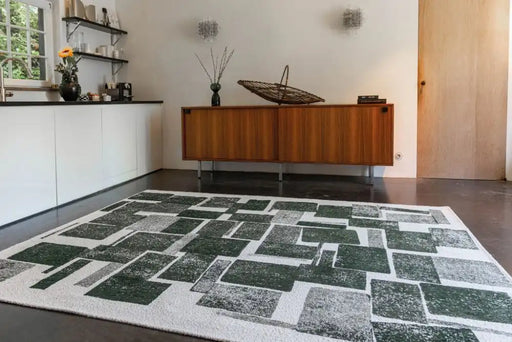 Louis de Poortere lucia 9356 lucia sycamore Green, Ivory Living Room Geometric Rug.