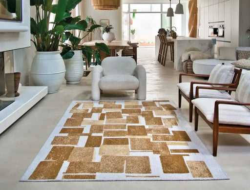 Louis de Poortere lucia 9357 lucia nuggets Yellow, Ivory Living Room Geometric Rug.