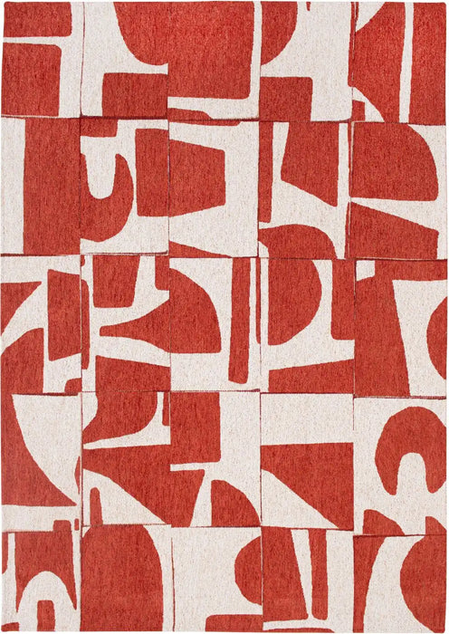 Louis de Poortere papercut 9364 papercut rust Ivory, Orange Living Room Geometric Rug.