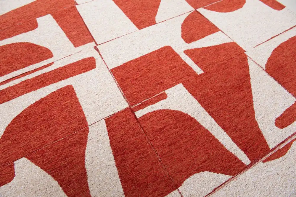 Louis de Poortere papercut 9364 papercut rust Ivory, Orange Living Room Geometric Rug.