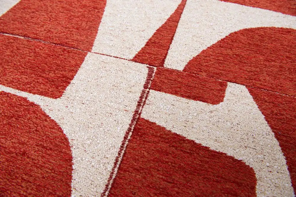 Louis de Poortere papercut 9364 papercut rust Ivory, Orange Living Room Geometric Rug.