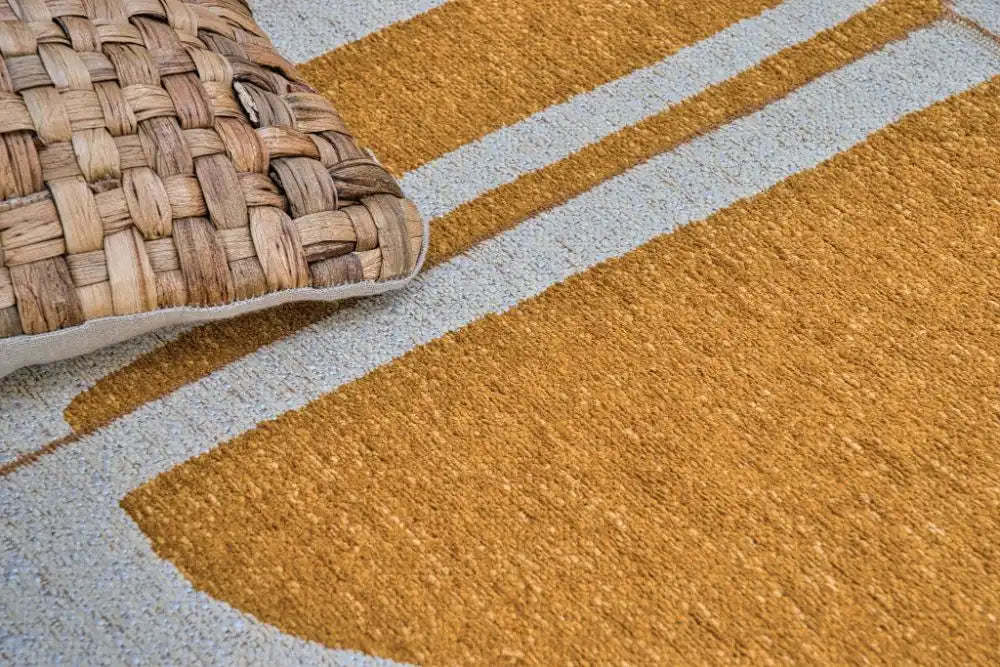 Louis de Poortere papercut 9367 papercut curry Yellow, Ivory Living Room Geometric Rug.