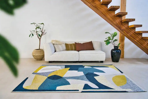 Louis de Poortere shapes 9369 shapes duck song Blue, Yellow, Multicoloured Living Room Geometric Rug.