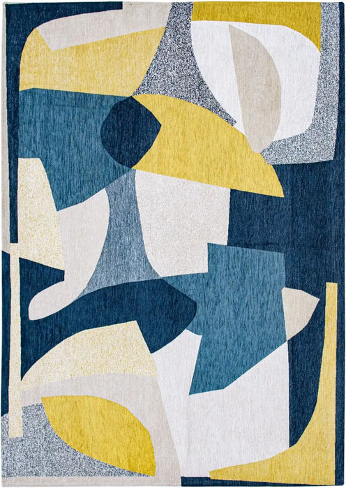 Louis de Poortere shapes 9369 shapes duck song Blue, Yellow, Multicoloured Living Room Geometric Rug.