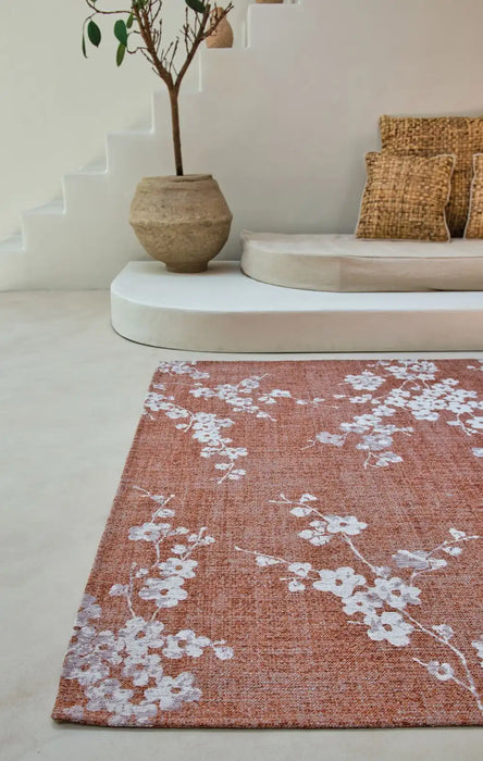 Louis de Poortere sakura 9371 sakura copper pink Pink Living Room Floral Rug.