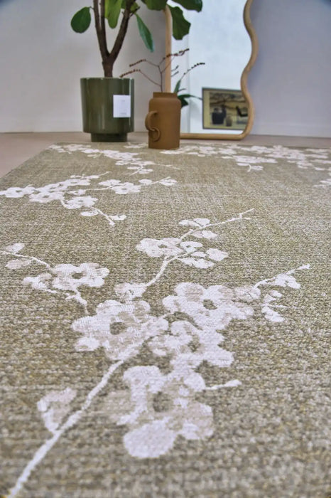Louis de Poortere sakura 9372 sakura wet garden Green Living Room Floral Rug.