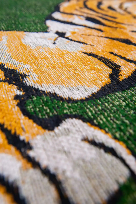 Louis de Poortere pop by louis 9388 tiger green on fire Green, Yellow Living Room Flat Weave Rug.