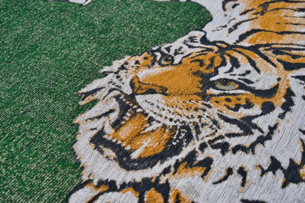 Louis de Poortere pop by louis 9388 tiger green on fire Green, Yellow Living Room Flat Weave Rug.