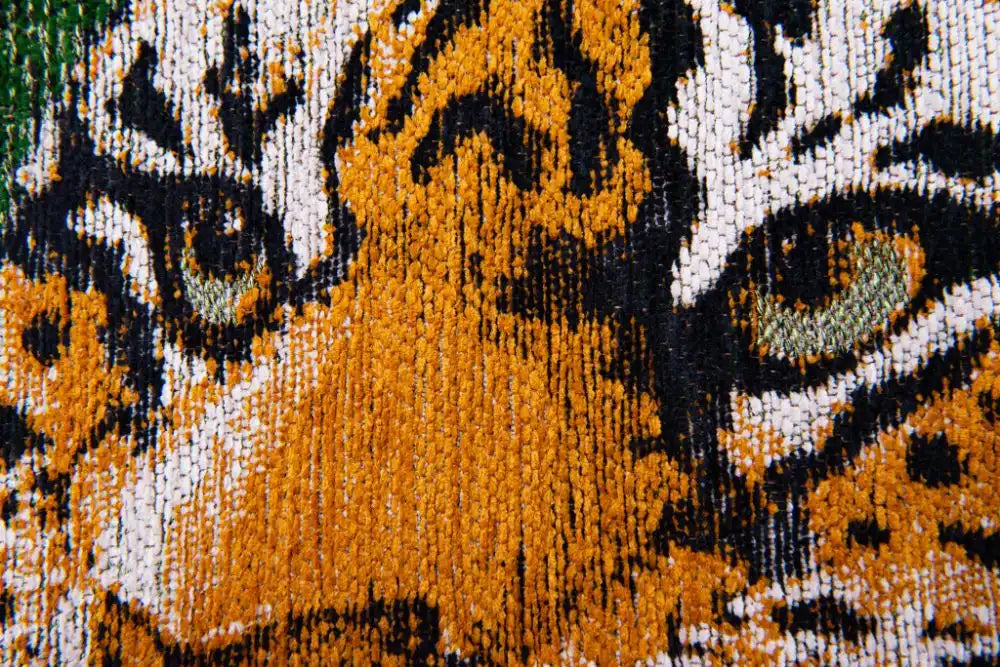 Louis de Poortere pop by louis 9388 tiger green on fire Green, Yellow Living Room Flat Weave Rug.