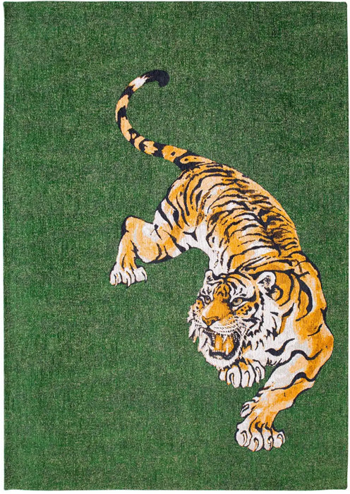 Louis de Poortere pop by louis 9388 tiger green on fire Green, Yellow Living Room Flat Weave Rug.