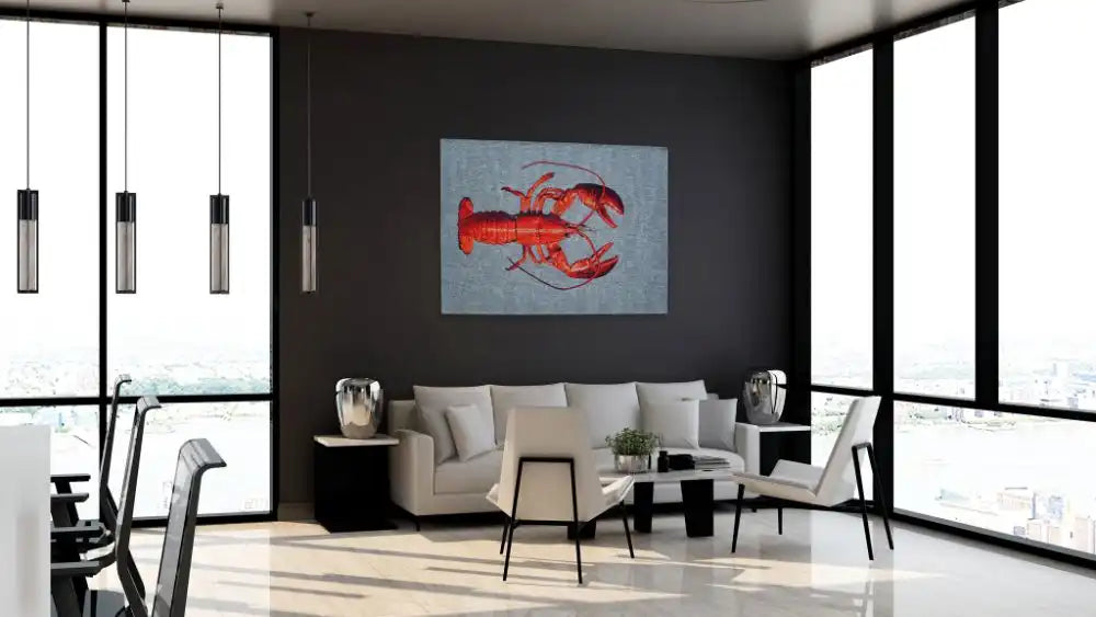 Louis de Poortere pop by louis 9389 lobster steam red Blue, Red Living Room Flat Weave Rug.