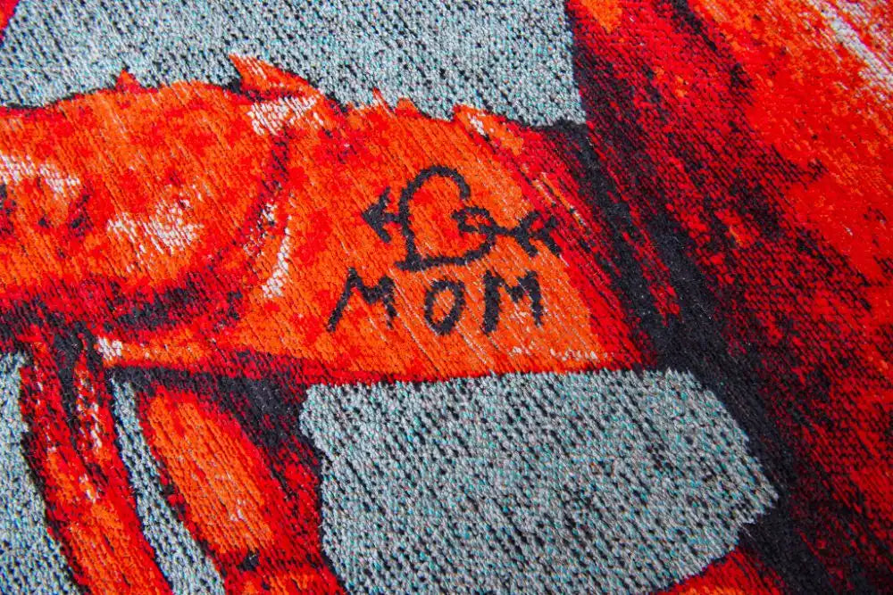 Louis de Poortere pop by louis 9389 lobster steam red Blue, Red Living Room Flat Weave Rug.