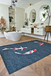 Louis de Poortere pop by louis 9390 koi japanese pond Blue, Multicoloured Living Room Flat Weave Rug.