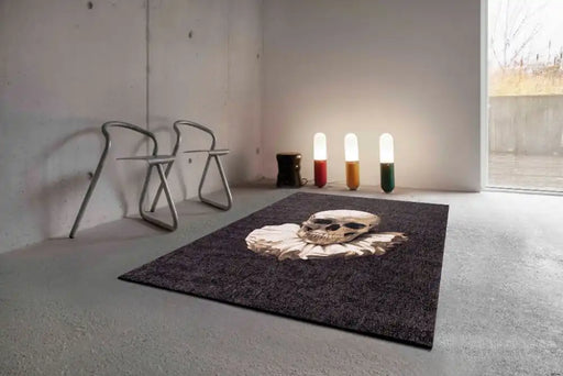 Louis de Poortere pop by louis 9391 momento mori funny bones Grey, Cream Living Room Flat Weave Rug.