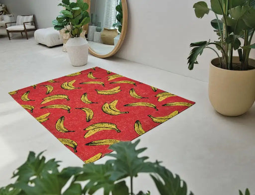 Louis de Poortere pop by louis 9392 banana miami red Yellow, Multicoloured, Red Living Room Flat Weave Rug.