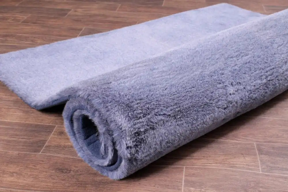 HMC tipped luxe fur air force blue Blue Living Room Shaggy Rug.