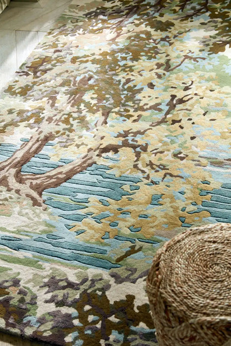 Sanderson sanderson ancient canopy fawn olive green 146701 Green Living Room Wool Rug.