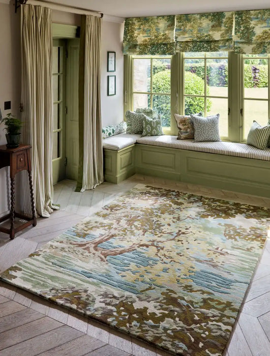 Sanderson sanderson ancient canopy fawn olive green 146701 Green Living Room Wool Rug.