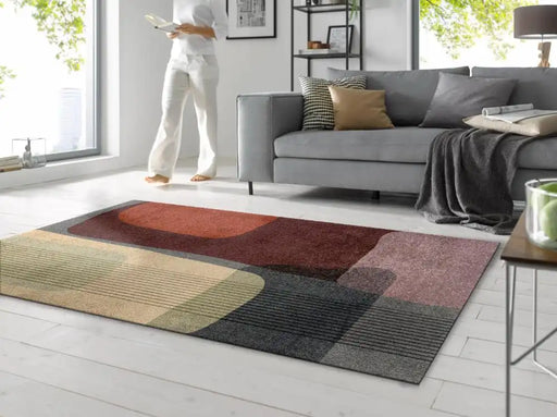 Wash + Dry decor arcadia Multicoloured, Red Living Room Washable Rug.