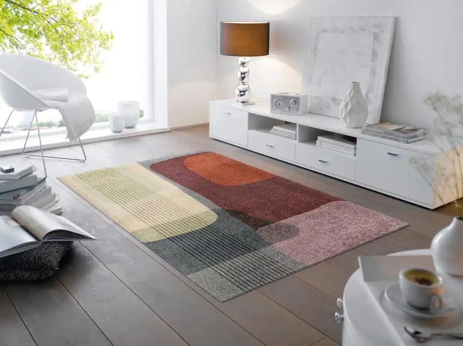 Wash + Dry decor arcadia Multicoloured, Red Living Room Washable Rug.