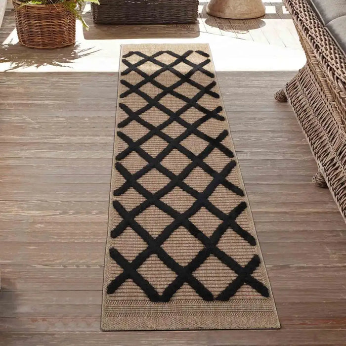 Serdim Rugs harper outdoor aztec black Brown, Black Living Room Natural Fibre Rug.