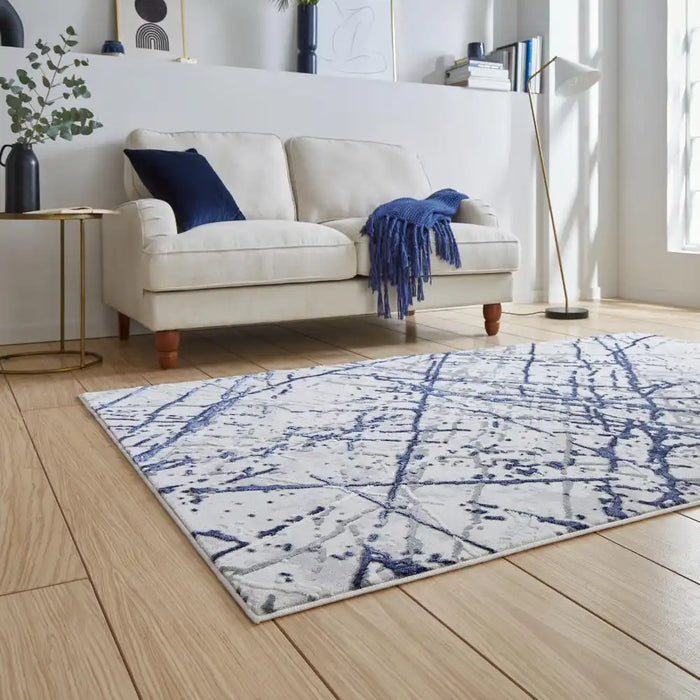 Think Rugs artemis b8403a blue silver Blue, Grey Living Room Geometric Rug.