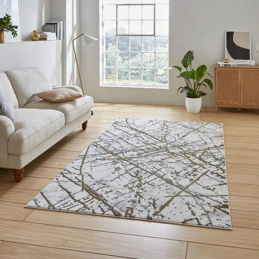 Think Rugs artemis b8403a gold silver Grey, Yellow Living Room Geometric Rug.