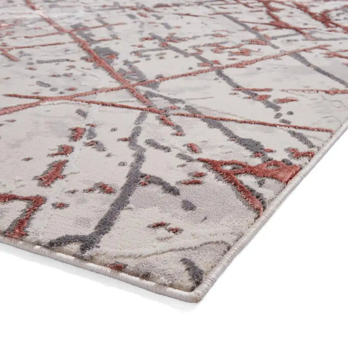 Think Rugs artemis b8403a pink silver Grey, Pink Living Room Geometric Rug.