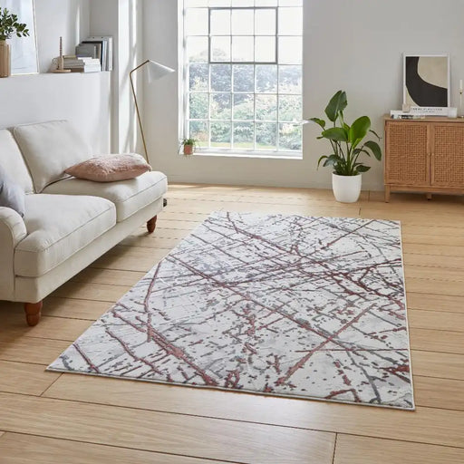 Think Rugs artemis b8403a pink silver Grey, Pink Living Room Geometric Rug.