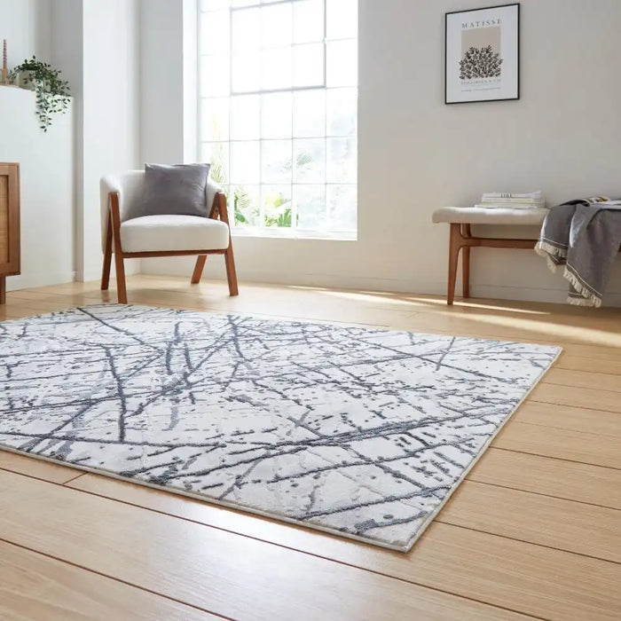 Think Rugs artemis b8403a silver Grey Living Room Geometric Rug.